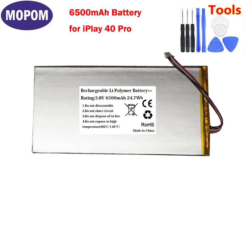 New 3.8V 6500mAh Li-polymer Battery for CUBE ALLDOCUBE iPlay40 Pro iPlay 40 Pro Tablet PC with 6-wire Plug