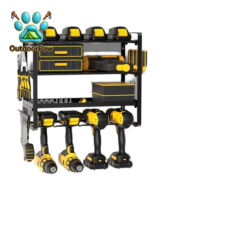 4 Tier Wall Mount Drill Holder Heavy Power Tool Organizer Garage Storage Rack for Electric Tools