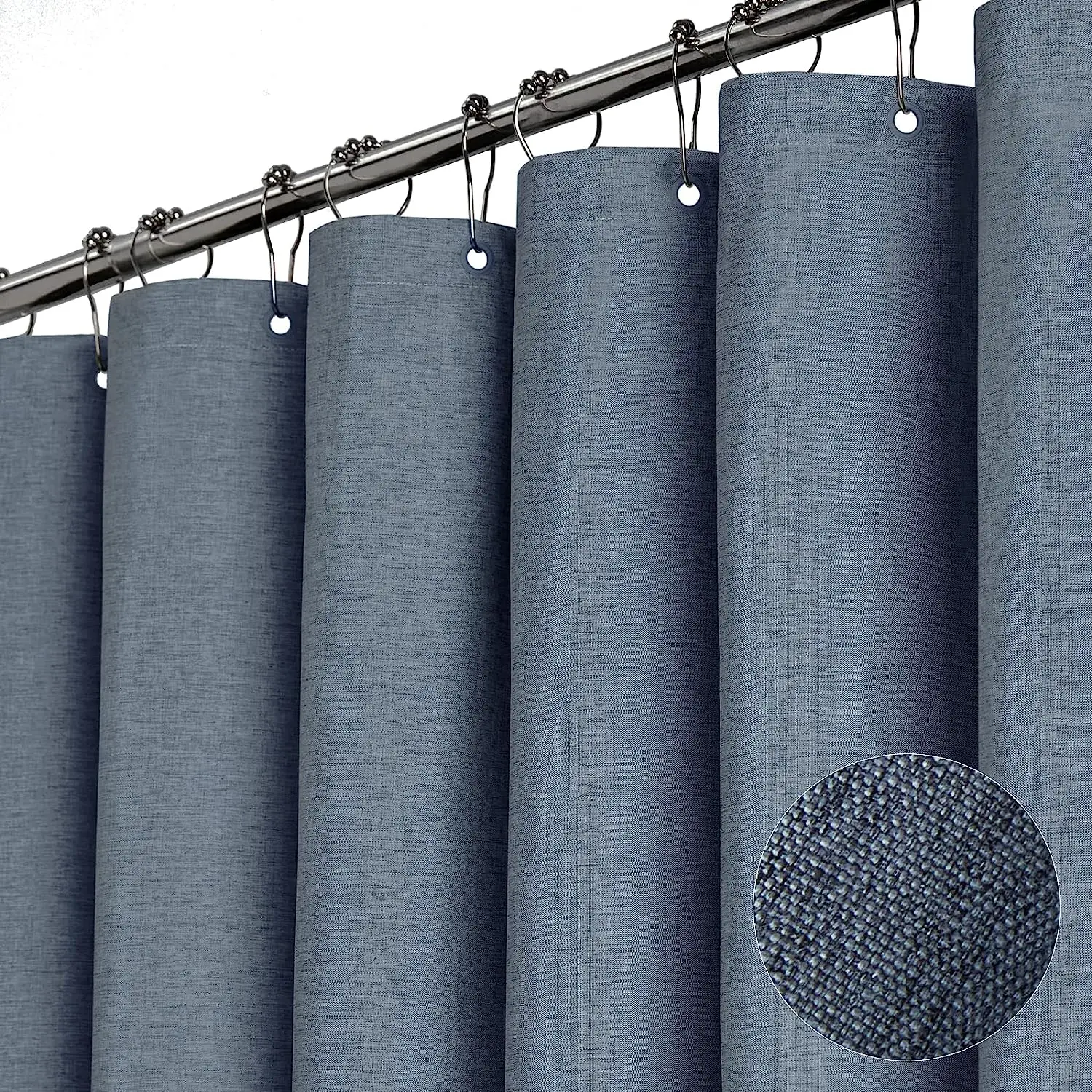 Luxury Linen Shower Curtain with Silver Metal Hooks Bathroom Waterproof Thick Fabric Bath Curtains Bathtub Large Bathing Cover