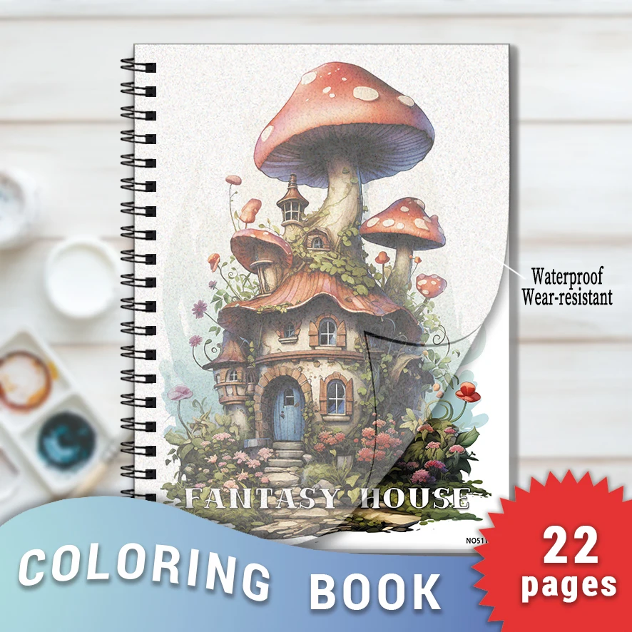 

Раскраска «Fantasy House» — 8,3 x 11,2 дюйма, 22 страницы | Отлично подходит для подарков и снятия стресса