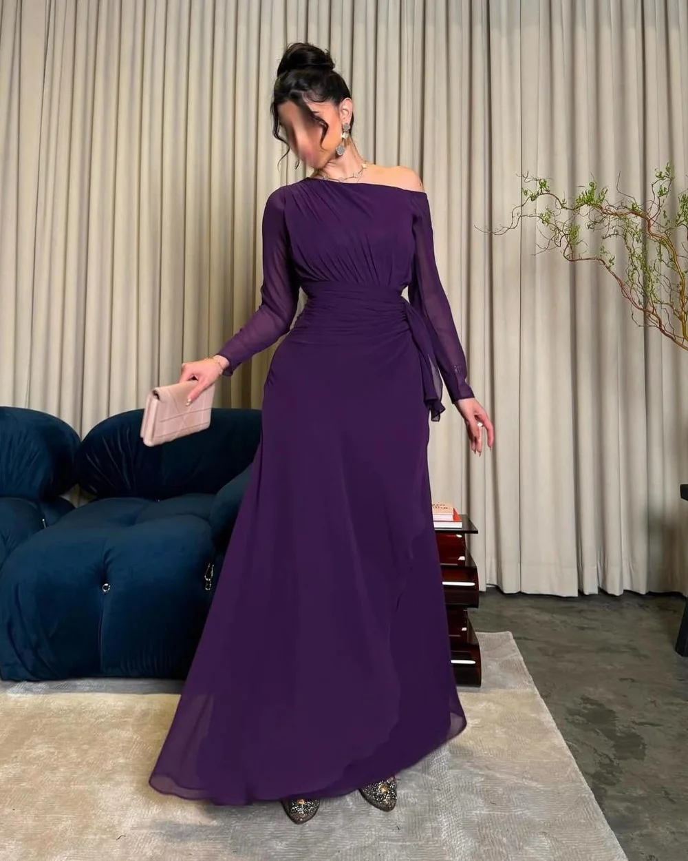 

Customized Elegant Chiffon Pleat Mermaid One-shoulder Long Dresses Bespoke Occasion Cocktail Fashion High Quality