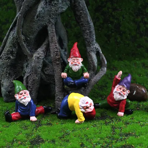 1 Juego de Mini gnomos borrachos, estatua de jardín de hadas enanas, miniaturas, figura de elfo de patio, resina para maceta, accesorios de decoración de jardín