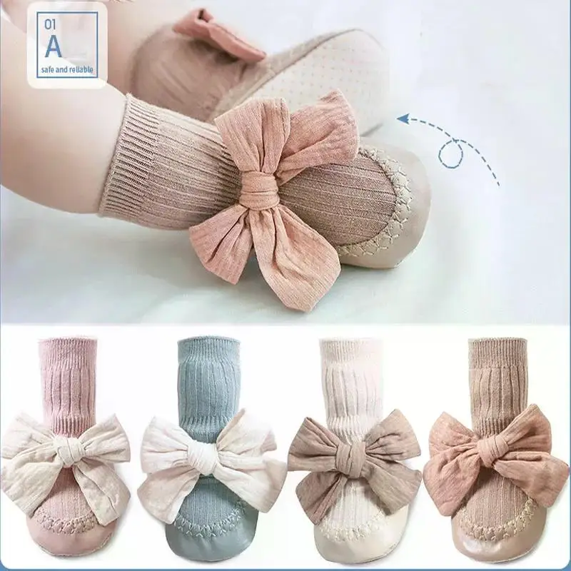 Autumn Winter Baby Girls Socks Newborn Baby Bowknot Socks Infant Baby Socks Anti Slip Soft Cotton Floor Sock Shoes