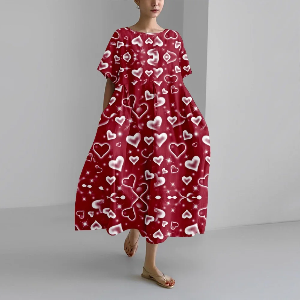 

Valentine's Day Love 3D Printing 2026 Spring and Summer New Short Sleeve Dress