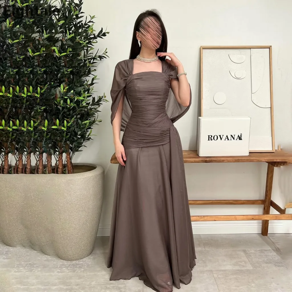 

Eightale 2025 Square Neck Silk Chiffon Maxi Evening Dress Cape Wedding Party Formal Prom Dress Dubai Party Gown Customized
