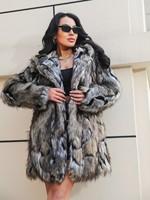 Plus-Size Women'S Faux Fur Coat, Comfortable And Warm, Hooded, Mid-Length, Stylish, Casual, Camo Pattern
