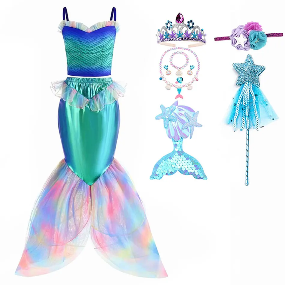 Halloween Carnival Costumes Little Mermaid Vestidos Cosplay Clothes for Girls Ariel Princess Clothes Kids Fancy Birthday Party