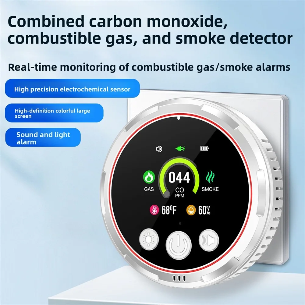 Home Safety Alarm,5 in 1 Carbon Monoxide Smokes Gas Detector HD Display with Temperature Humidity Sensor for Home, RV - view 3