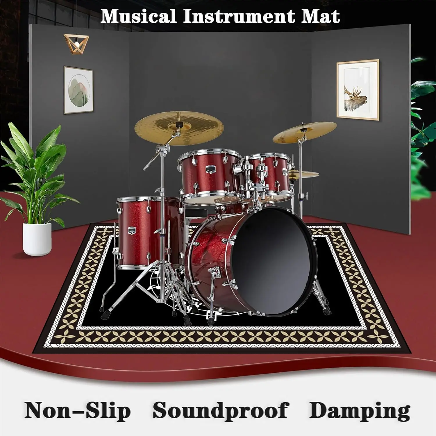Music Notes  Rug, Sound Absorbing Stage Carpet Mat Rugs for Soundproofing Bass Drums Snare Electronic Jazz Musical Floo