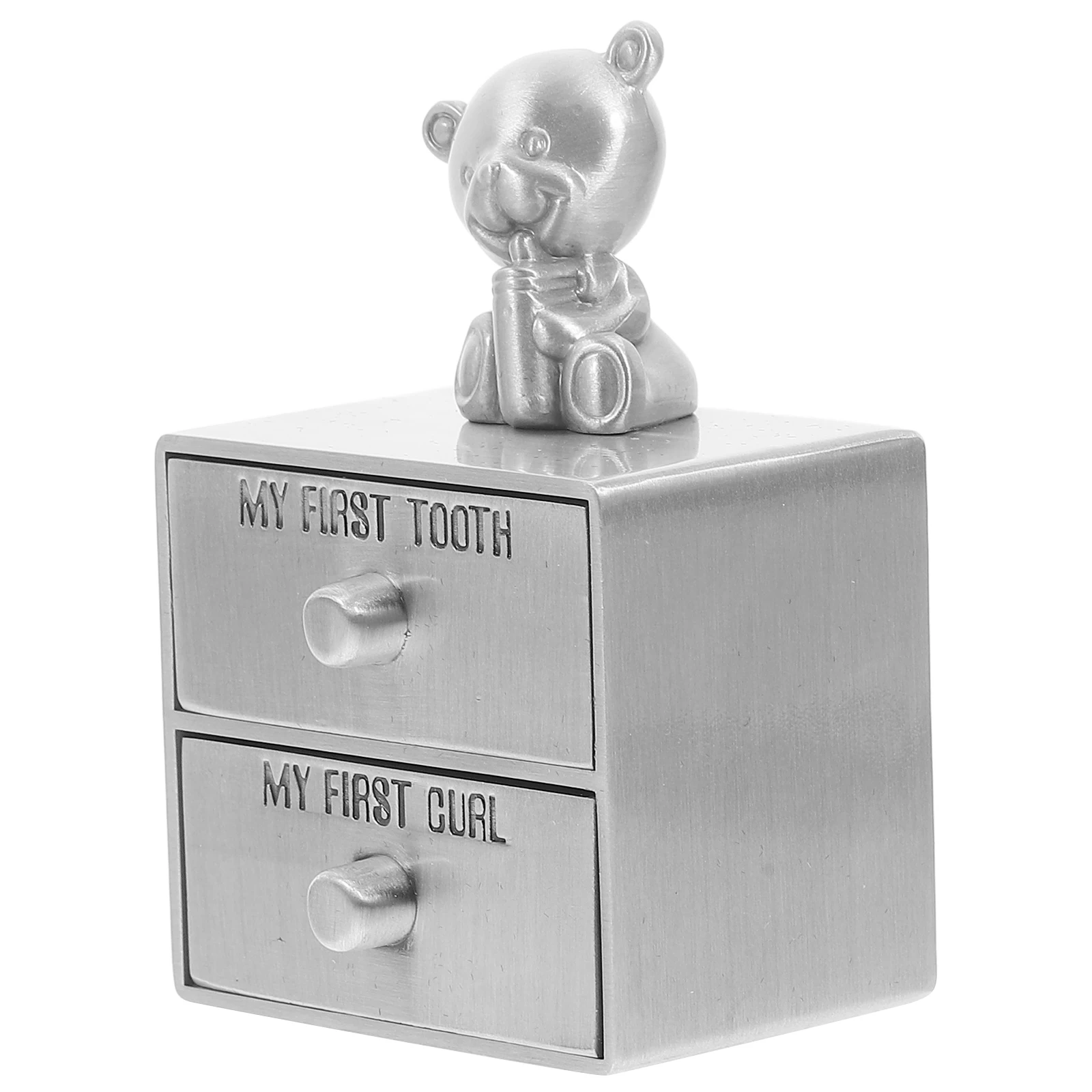

Baby Teeth Storage Box Metal Keepsake Container First Tooth Curl Hair 2 Layer Compact Size Nursery Decorative Holder Small Box