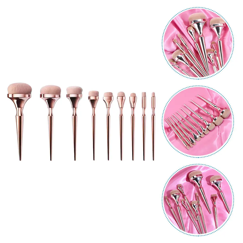 

9Pcs Professional Makeup Tool Set Durable Bristles Stylish Gift for Women Valentine's Day Stylish for Makeup Long Handle