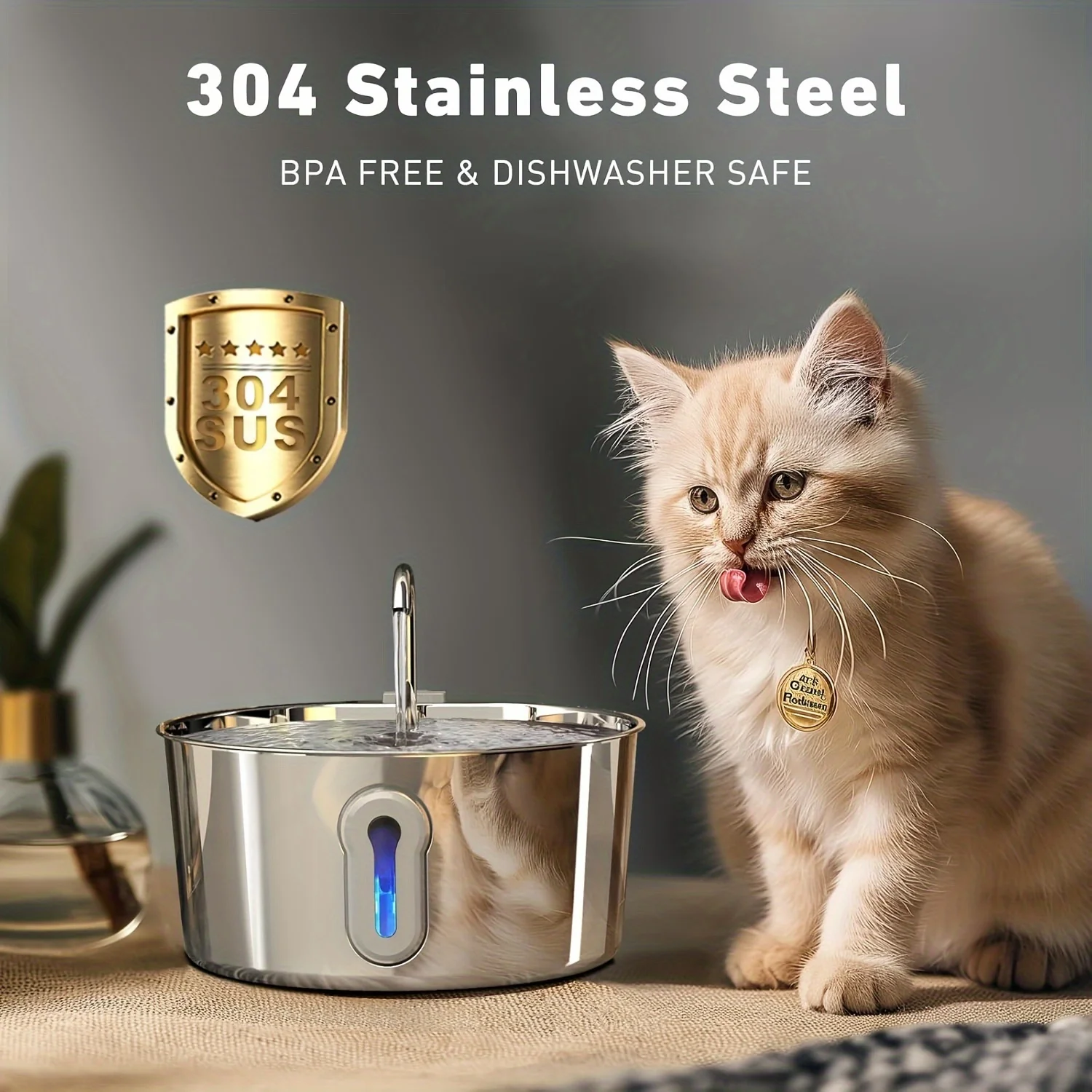 4L Stainless Steel Cat Water Fountain Dog Drinking Bowl Automatic Pet Drinker Water Dispenser for Multiple Pets