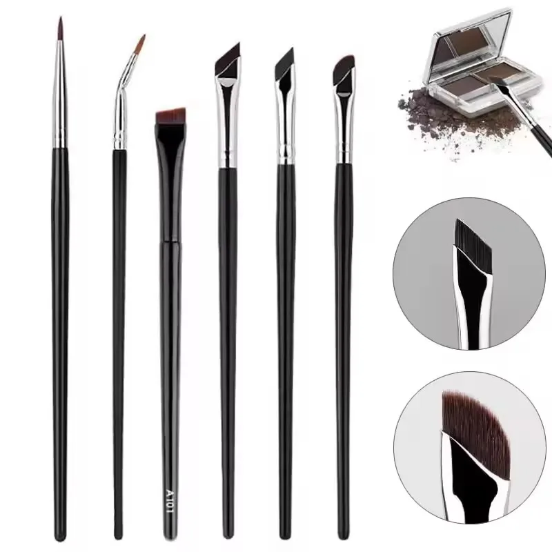 1 Set de Brochas de Maquillaje: Brocha para Delineador de Ojos, Brocha para Párpado Inferior, Brocha para Cejas de Ángulo Oblicuo de Cabeza Plana, Brocha Horizontal para Efecto 'Silkworm'