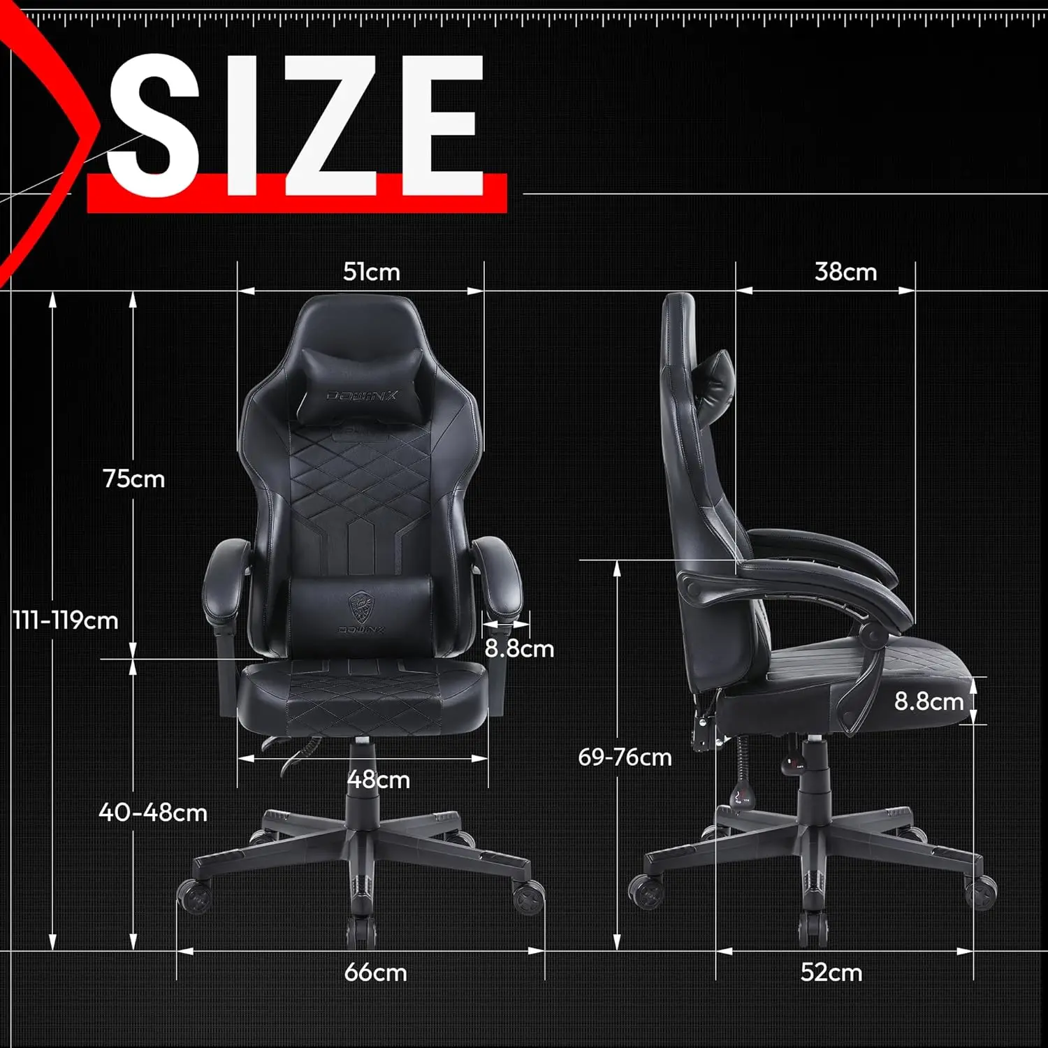 Chair with Pocket Spring Cushion, Ergonomic Computer Chair High Back, Reclining Game Chair Pu Leather 350LBS, Black