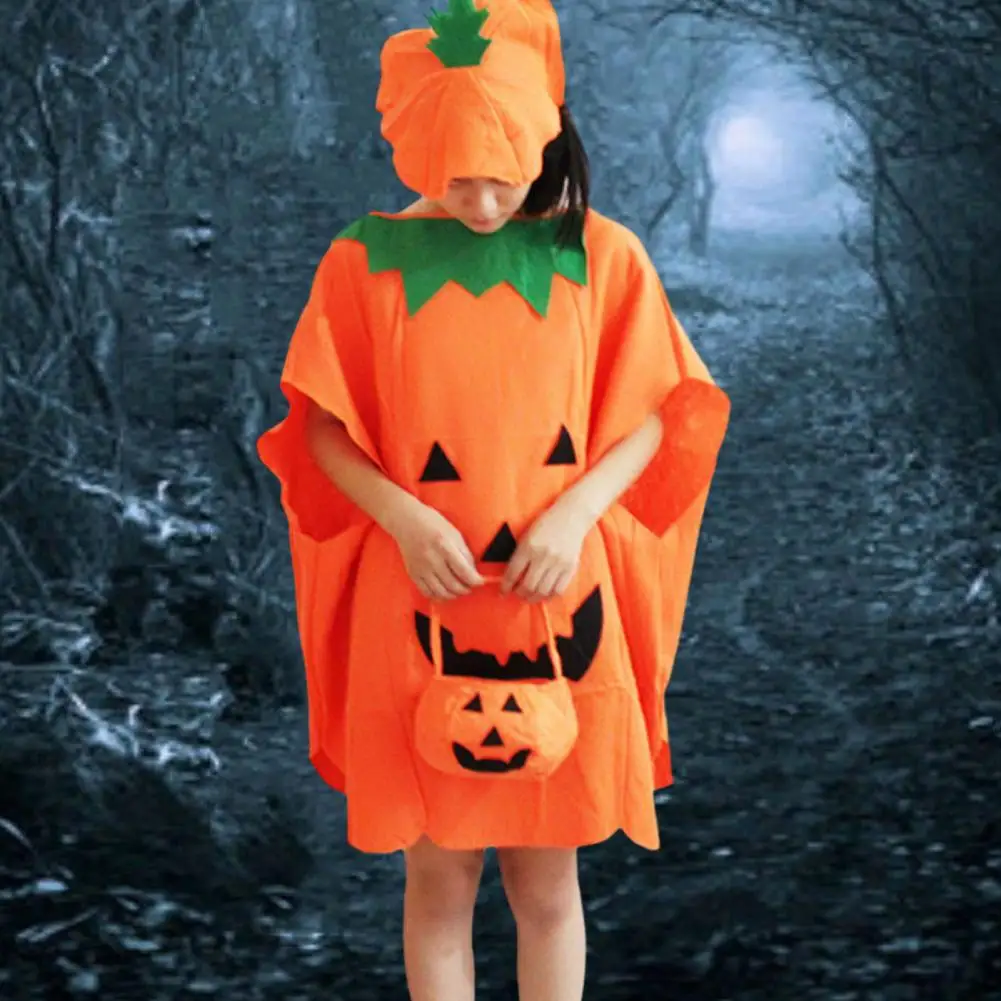 Halloween Pumpkin Costume Kids Halloween Party Cosplay Clothes Cape Hat Candy Bag Children Role Play Photo Prop Clothes