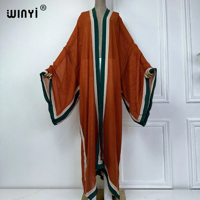 WINYI new 2023 Europe Pleated dress Beach Wear elegant Africa women Cardigan holiday party Kimono cover-ups for women maxi abaya