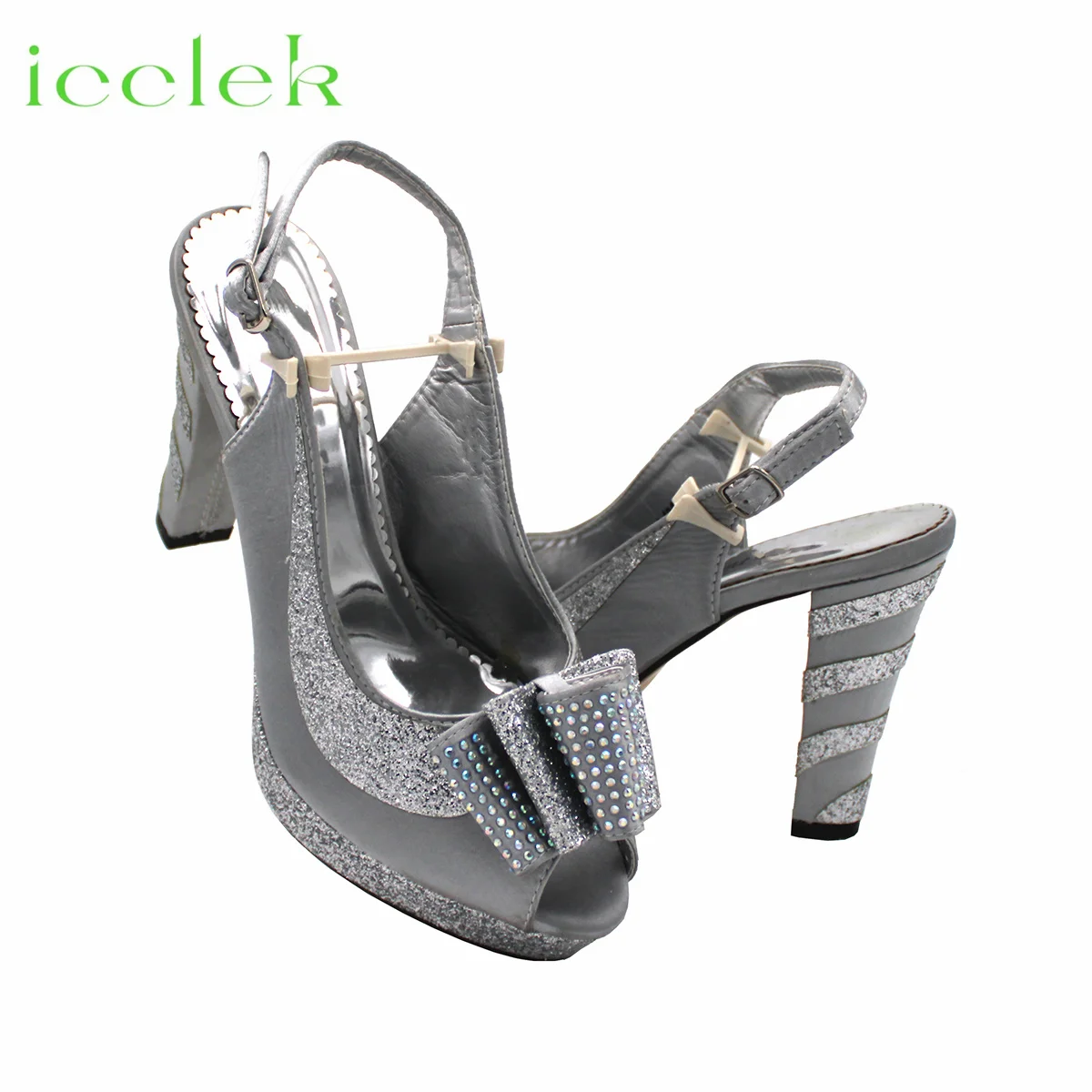 2024 Silver African Women\'s Bridal Wedding Platform Comfort High Heel Sandals Lady Pump Matching Shoes and Bag Set for Party