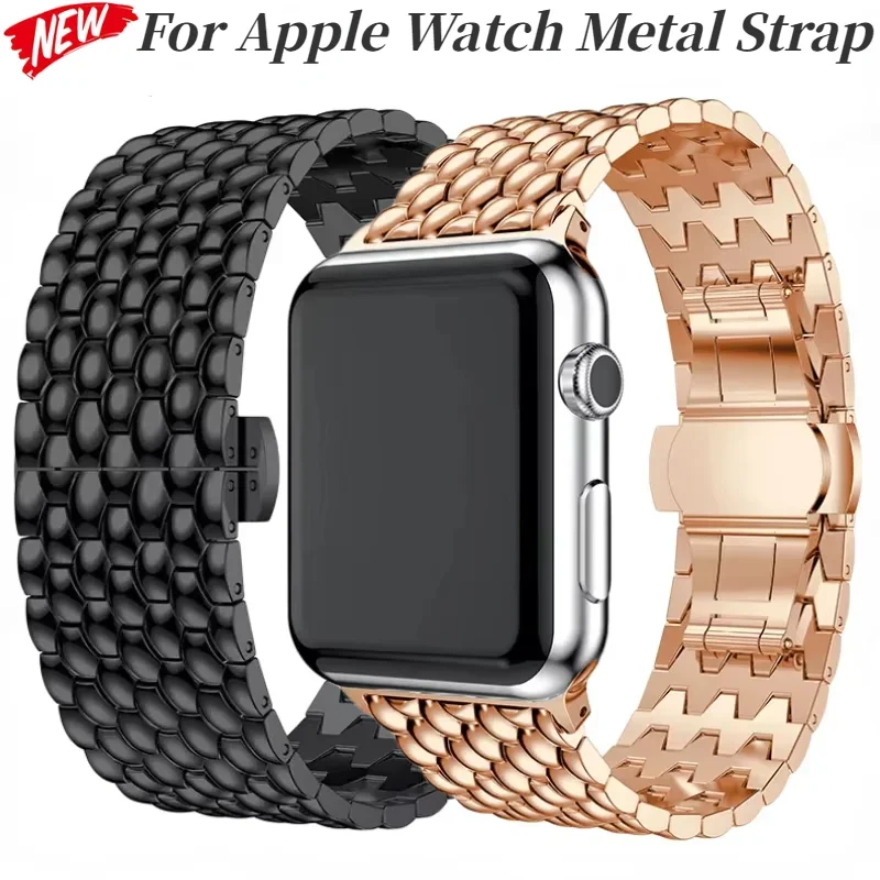 

Metal Band For Apple Watch Ultra 10 9 8 7 6 5 4 SE 46mm 45mm 41mm 42mm 44mm 40mm Dragon Pattern Butterfly Buckle Bracelet Strap