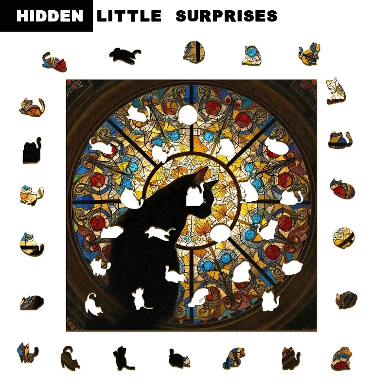 Quebra-cabeça brinquedo gatinho igreja de madeira gato quebra-cabeça brinquedo de madeira irregular jogo presente