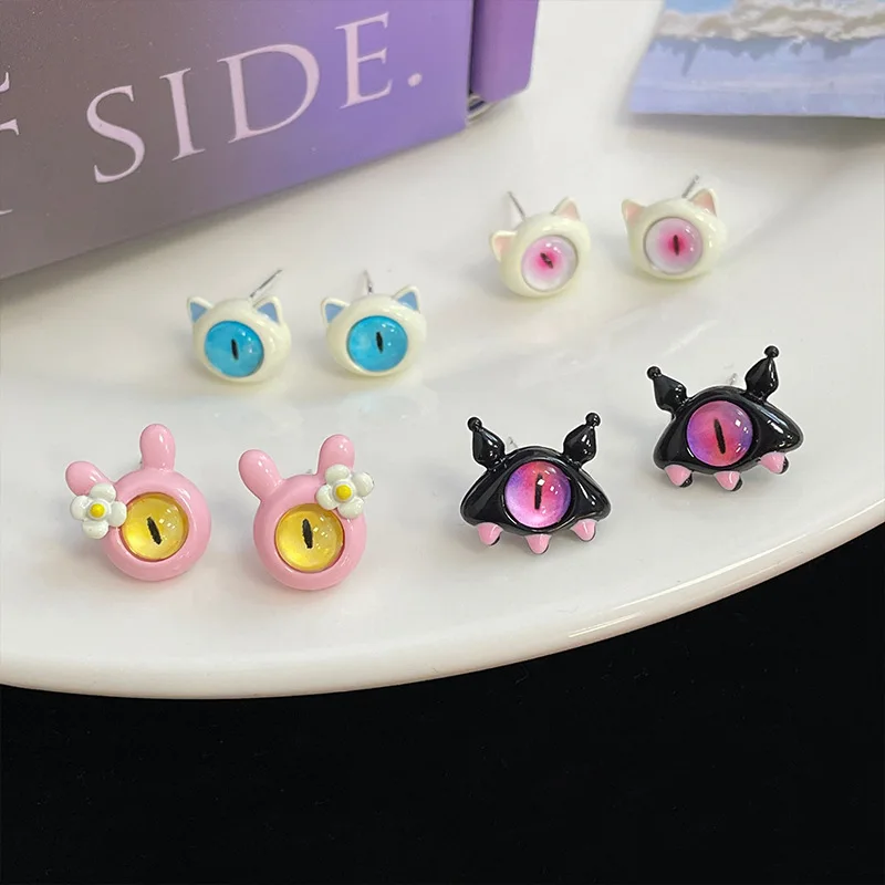 Fashion Lovely Blue Monster Anime Earrings for Women Girls Y2k Funny Animal Cat Eyes Earring Halloween Party Gift Wholesale