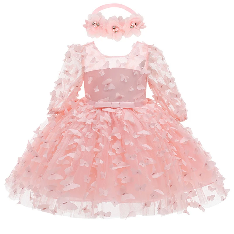 3 6 9 12 18 24 Months Baby Girls Dress Flowers Mesh Fashion Party Princess Newborn Dress Christmas Birthday Gift Kids Clothes