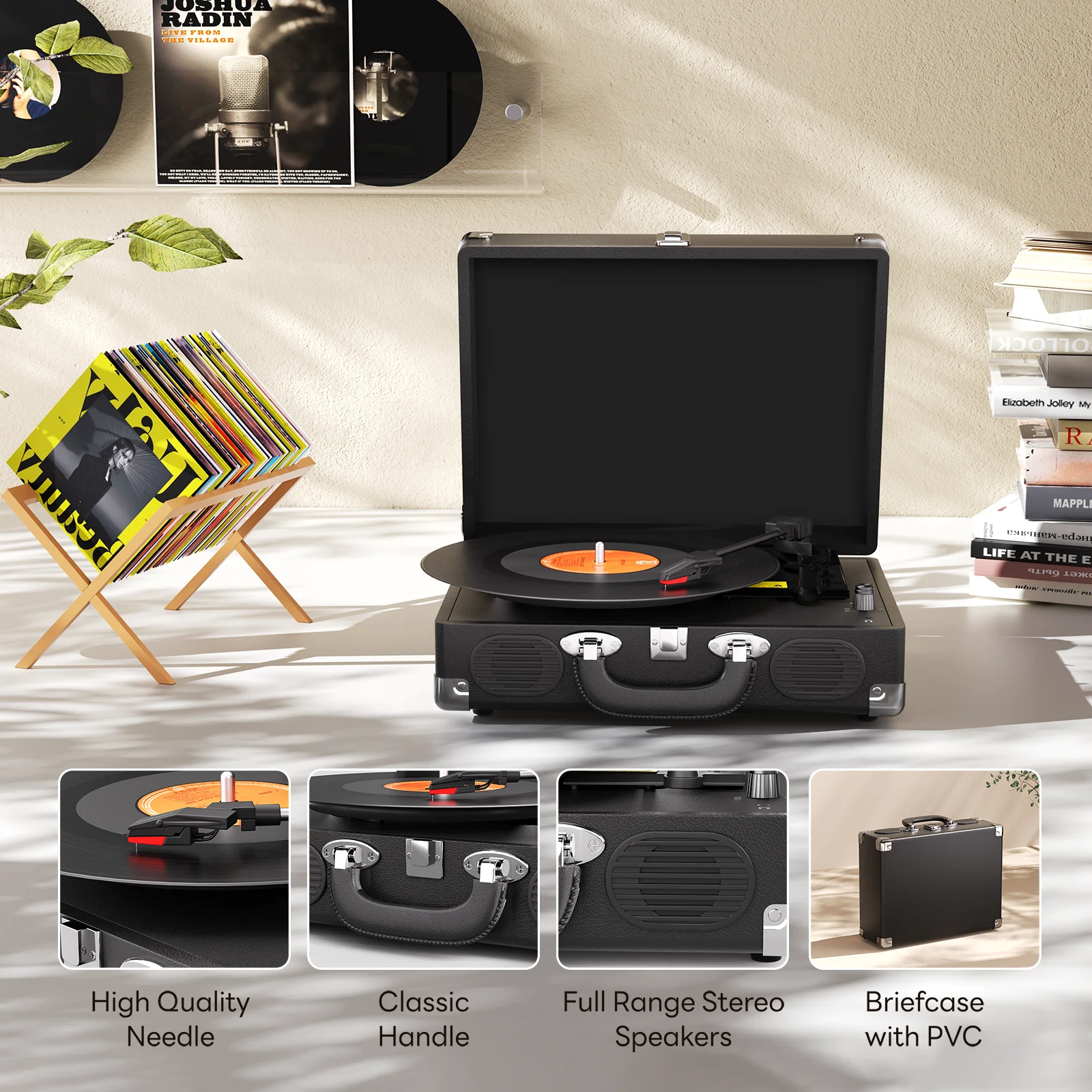 Maio S100 Belt-Driven Vintage Gramophone Device, Vinyl Record, Turntable, High-Fidelity Stereo, Built-In Speaker, 3-Speed