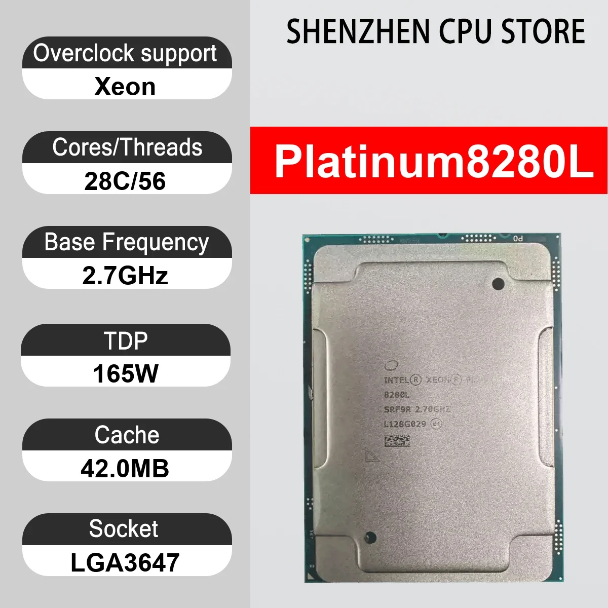 Intel Xeon Platinum8280L 28 Core 56 Thread 2.7GHz 165W 42.0MB Cache 14nm Cascade Lake-SP DDR4-2933 MHz SRFNU LGA3647