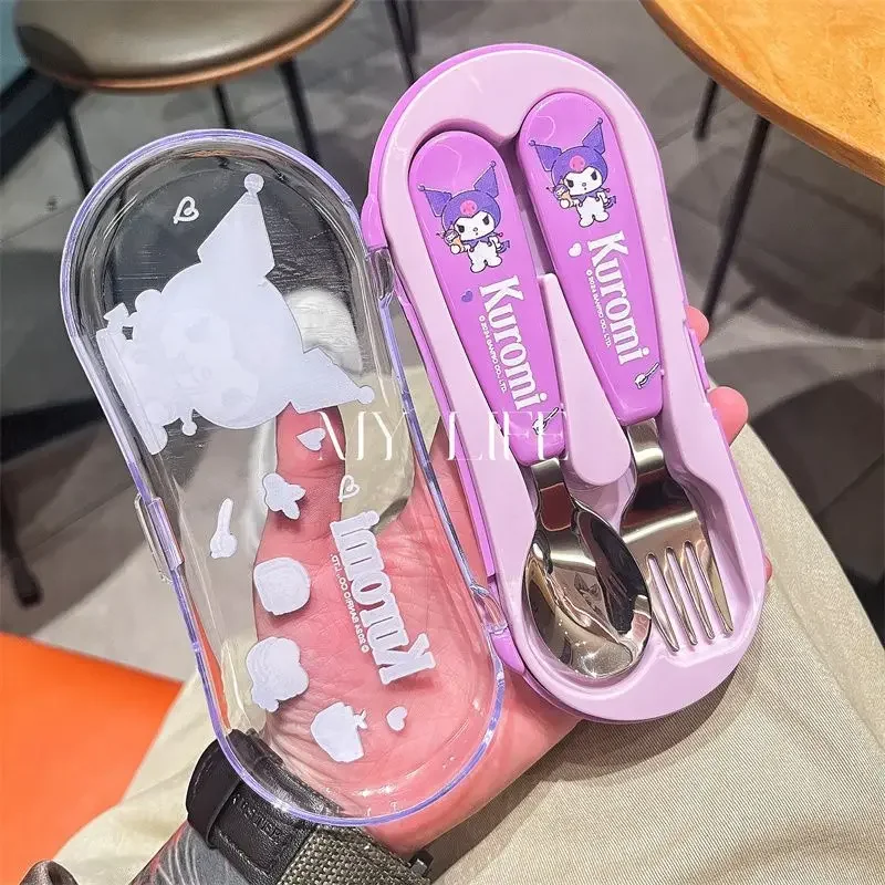 

Cinnamoroll Hello Kitty Anime Kawaii MINISO Ins Children Cutlery Set Cute My Melody Spoon Fork Storage Box Birthday Gifts Toys