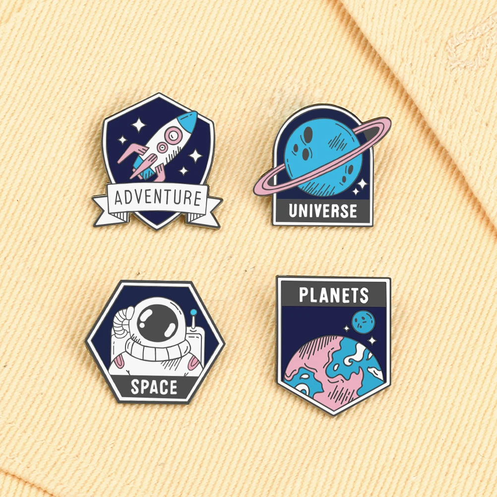 New Cartoon Space Adventures Brooches Cute Astronaut Space Shuttle Enamel Pins Space Lover Kids Lapel Pin Badges Jewelry Gift