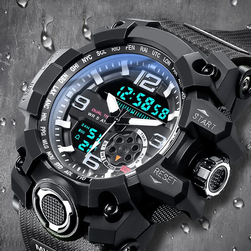 Fashion Men's Outdoor Sports Multi-Function Dual-Display Electronic Watch Youth Students Watch