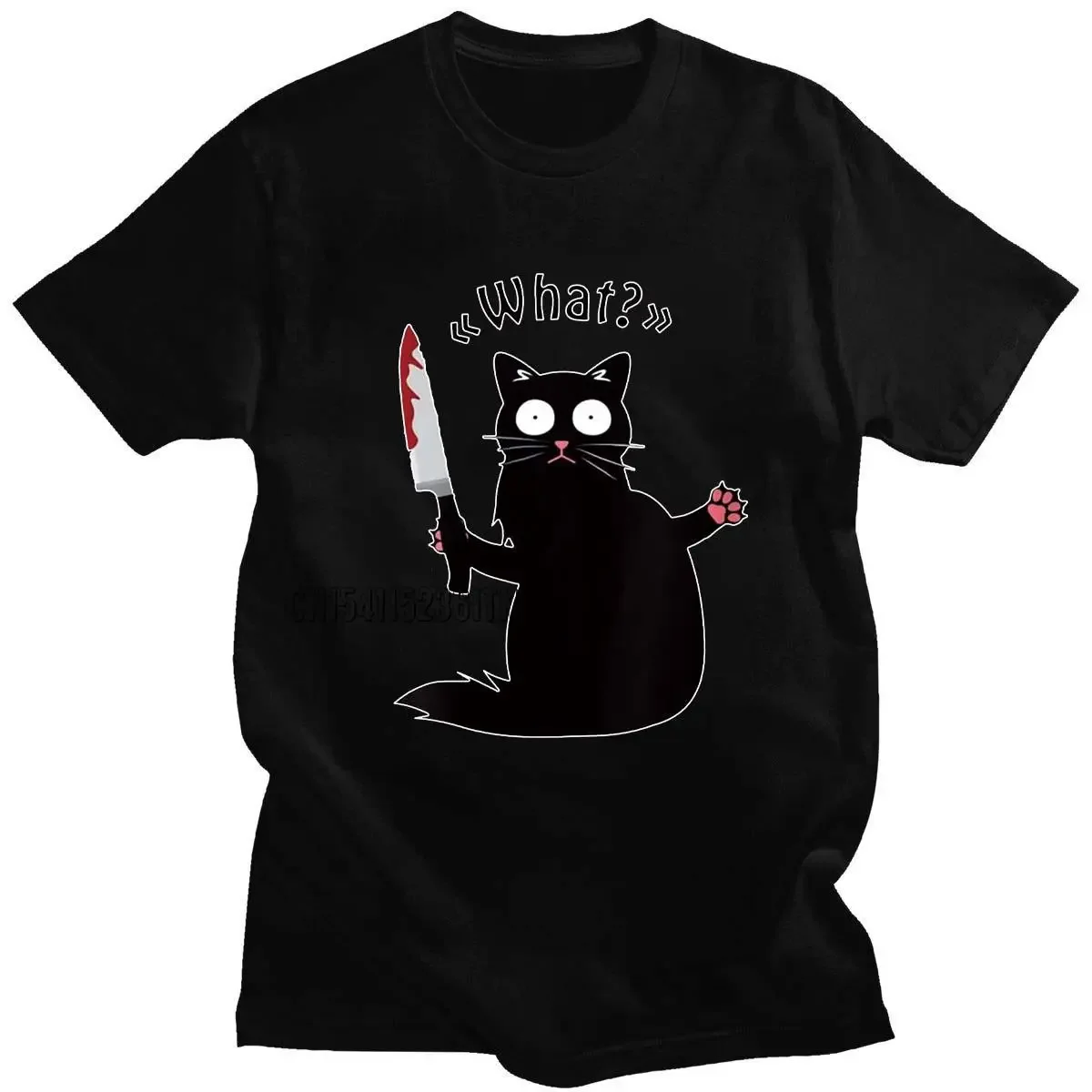 2024 Summer 100% Cotton Cool Knife Cat Print Men T Shirt Novelty Loose Cat Tshirt O Neck T-Shirt Funny Tee Shirts