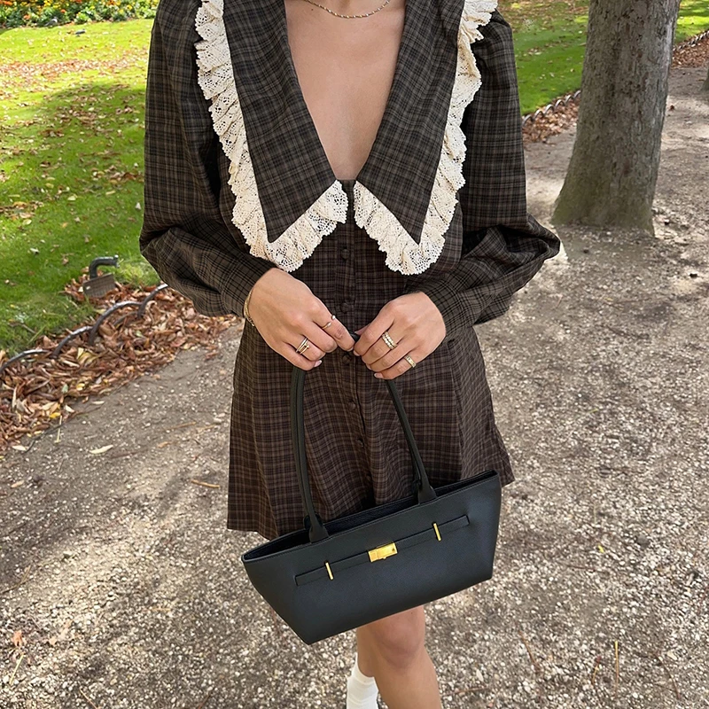 Women's Casual Plaid Mini Dress with Lace Detail - 2026 Collection