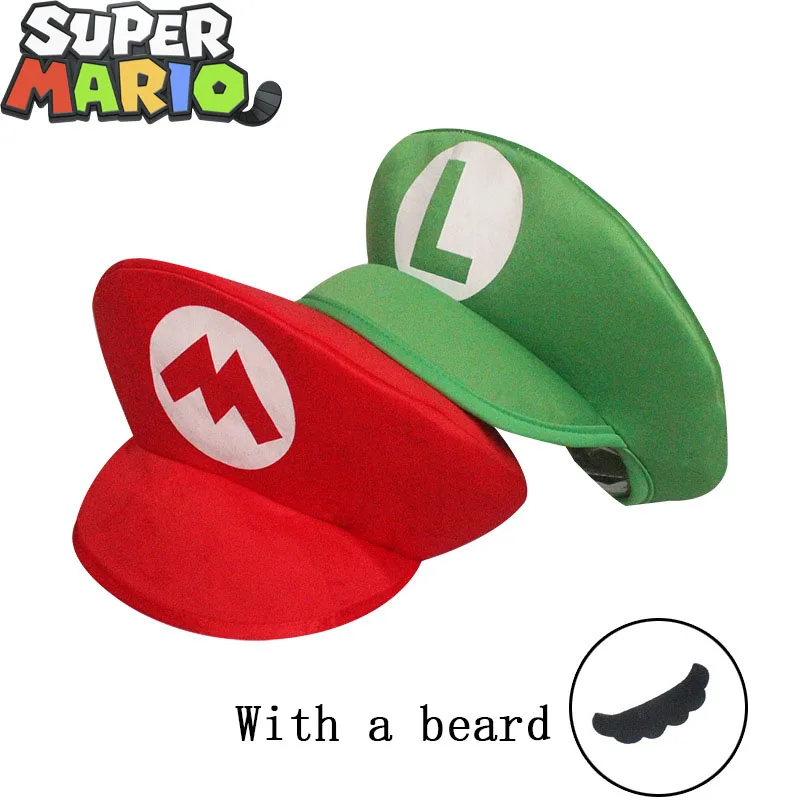 Super Mario Bros czapka zestaw do pielęgnacji brody urocza akcesoria Cosplay zabawki na imprezę Kawaii figurka Anime Mario Luigi czapka prezenty