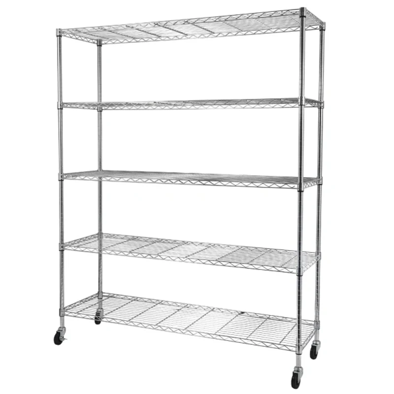 

5-storey Steel Wire Frame with Wheels Solid Wood Bookshelf Shoe Rack Living Room Kitchen Forged Iron Storage Display Rack