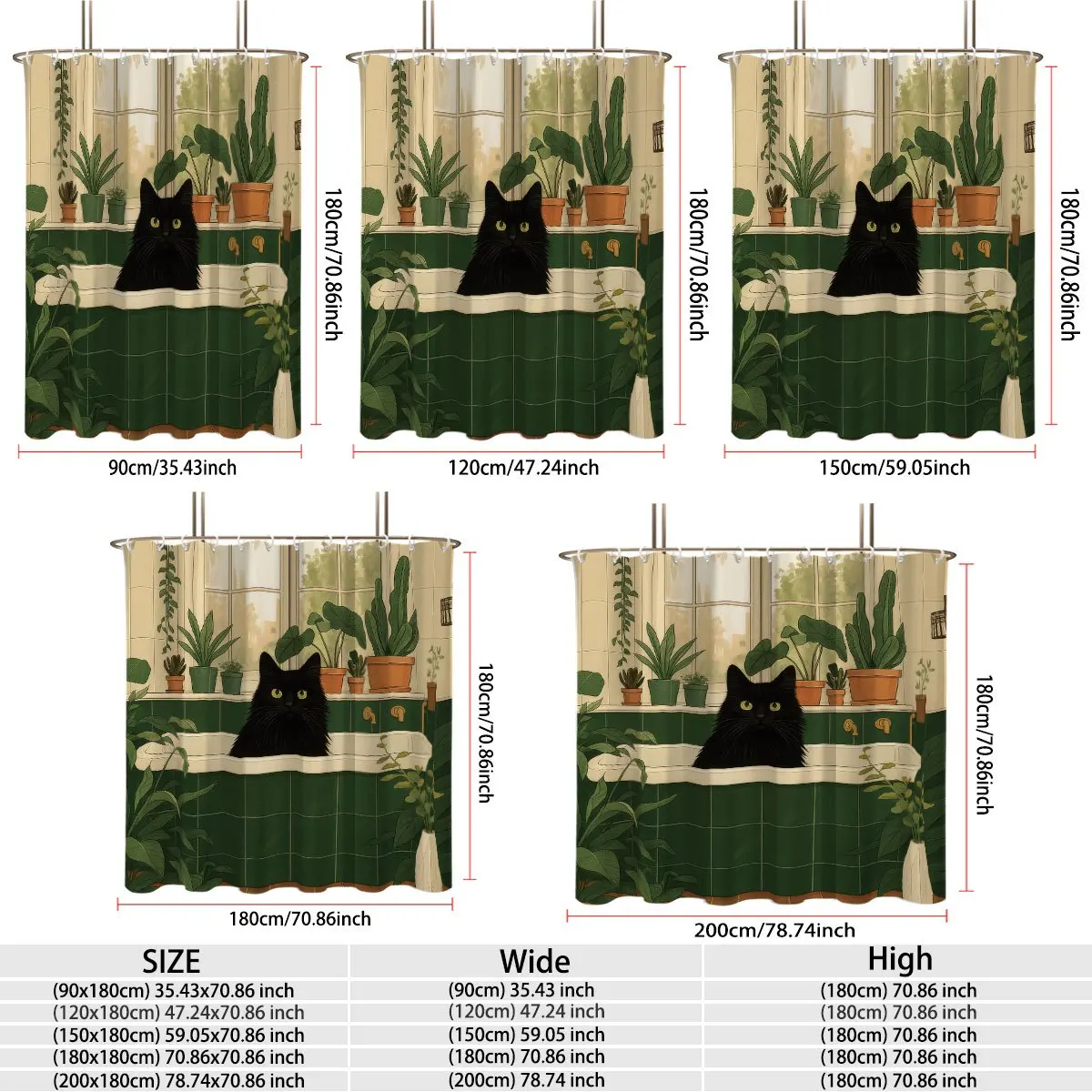 Retro Bathroom Scene Long‑Haired Black Cat In White Bathtub With Lots Of Potted Green Plants Bath curtain Soft Warm Throw