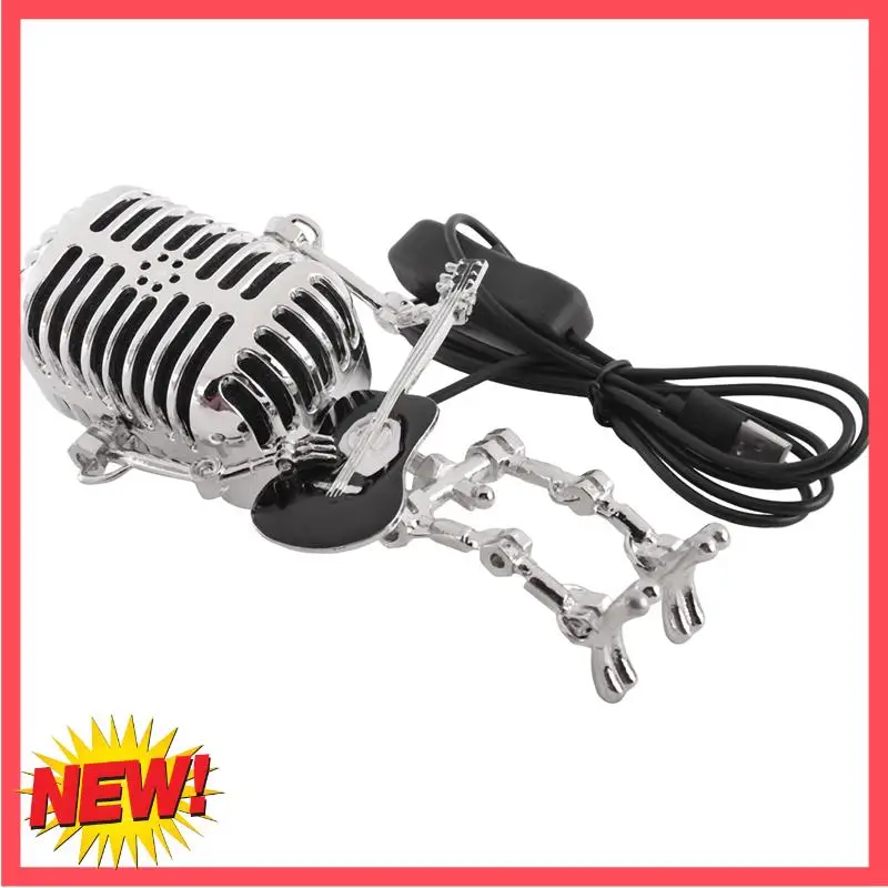 

B17C Retro Style Vintage Microphone Robot Desk Lamp, Vintage Microphone Robot Touch Dimmer Lamp Table Lamp Easy Install Black