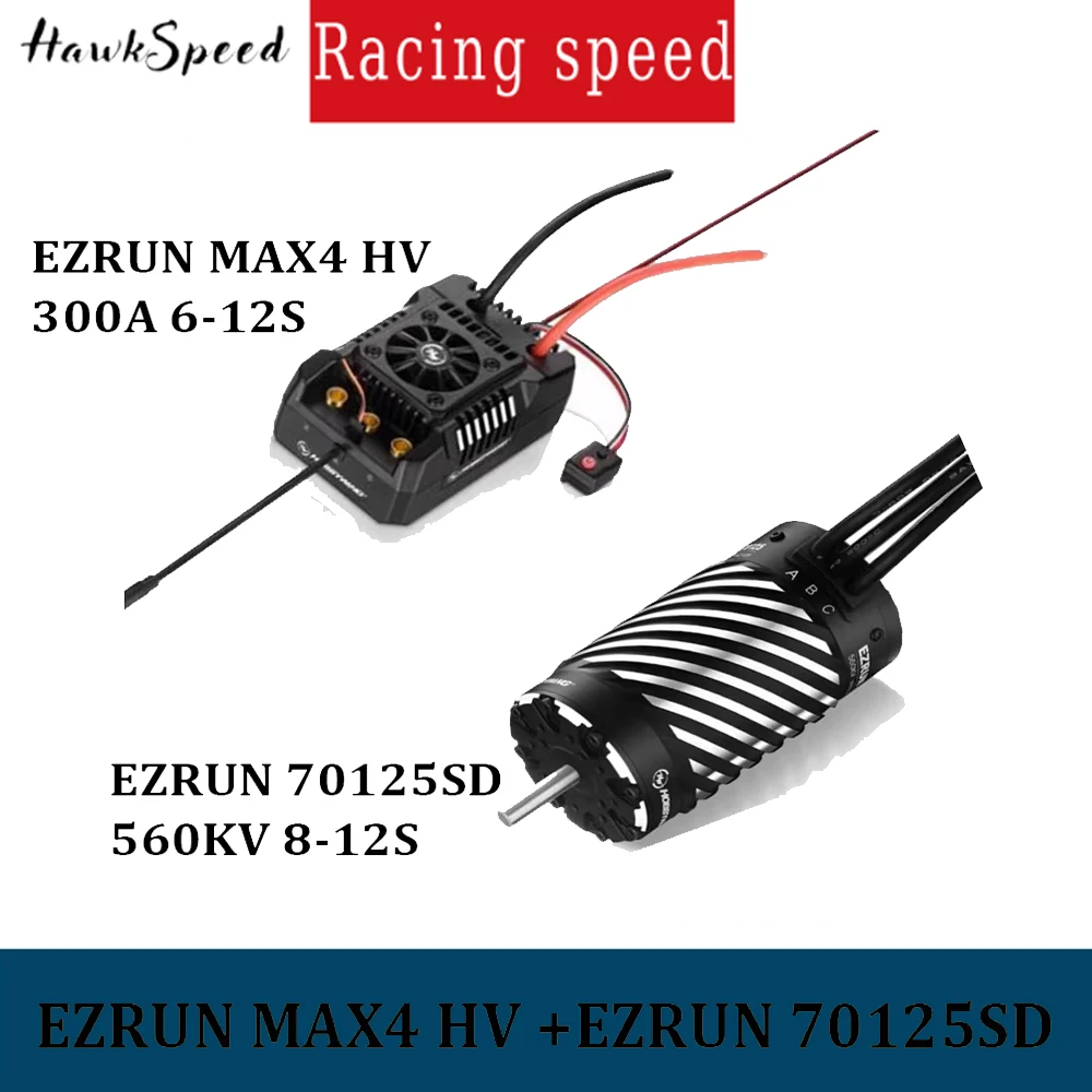 Hobbywing EZRUN MAX4 HV 300A 6-12S Brushless ESC 70125SD KV560 8-12S 4 Pole Brushless Sensored Motor Combo For 1/5 RC Trucks Car