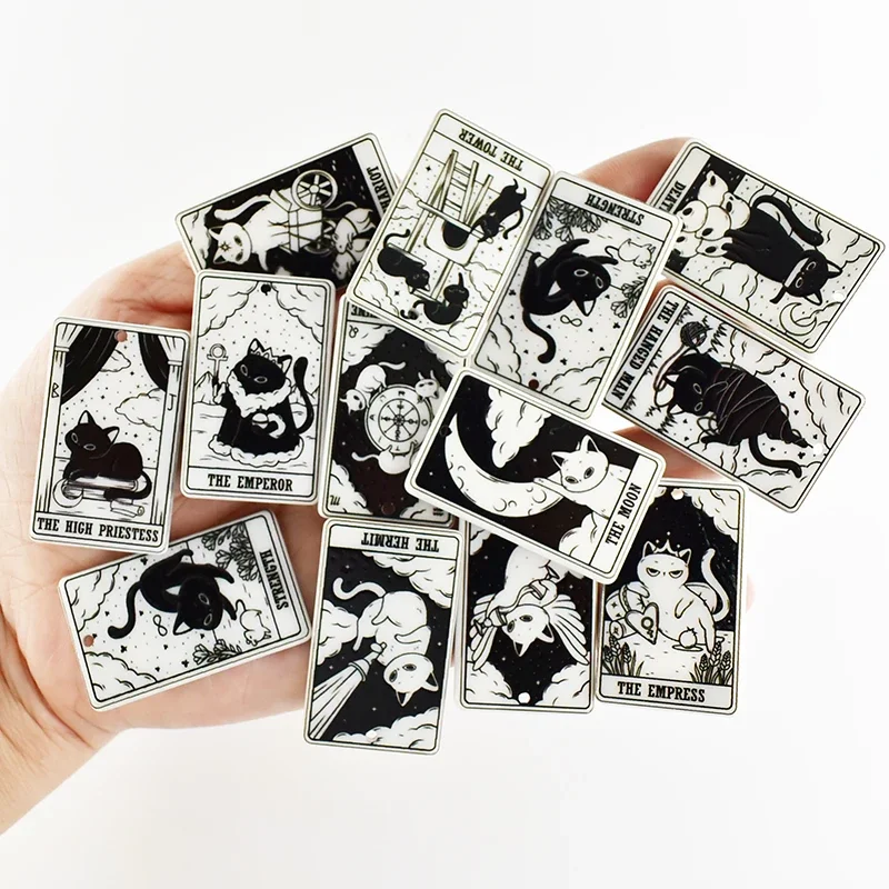 6/20PCS Mixed Cute Magic Tarot Cat Acrylic Charms For DIY Earrings Necklace Keychain Jewelry Making