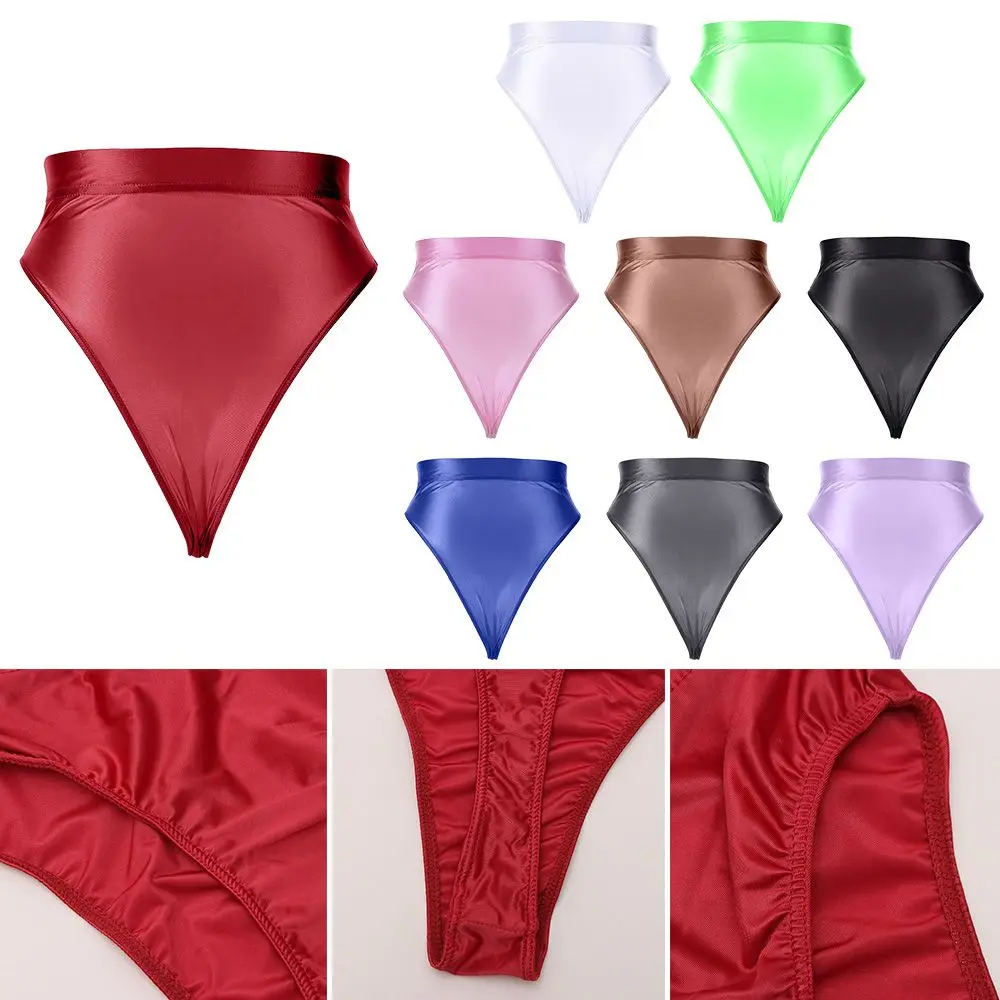 

Ultra-thin Large Size Shiny Satin Gloss High Waist Dance Wear Women Panties G-string