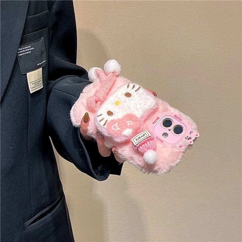 Kawaii Hello Kitty Sanrio Student Leuke Cartoon Pluche Telefoon Shell iPhone Bescherming Shell Telefoon Decor Kerstcadeaus voor kinderen