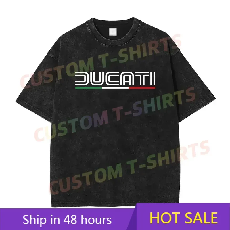 

2025 Summer Vintage Cotton Washed Ducates Moto GP Racing Motorbike Motorcycle Logo T-Shirt Loose T Shirt Men Y2K Hip Hop Top Tee