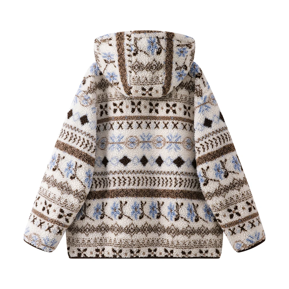 Women Sherpa Fleece Hooded Jacket Thick Warm Padded Coat Loose Fit Zip Up Winter Casual Outerwear