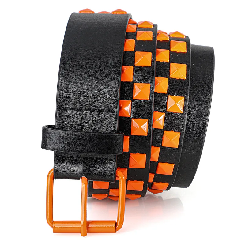 1Pc Modieuze Unisex Klinknagel Riem Punk HipHop Rock Y2K Stijl Dopamine Kleur Knappe Straat Casual Dagelijkse Slijtage Riem, Voor Mannen Vrouwen