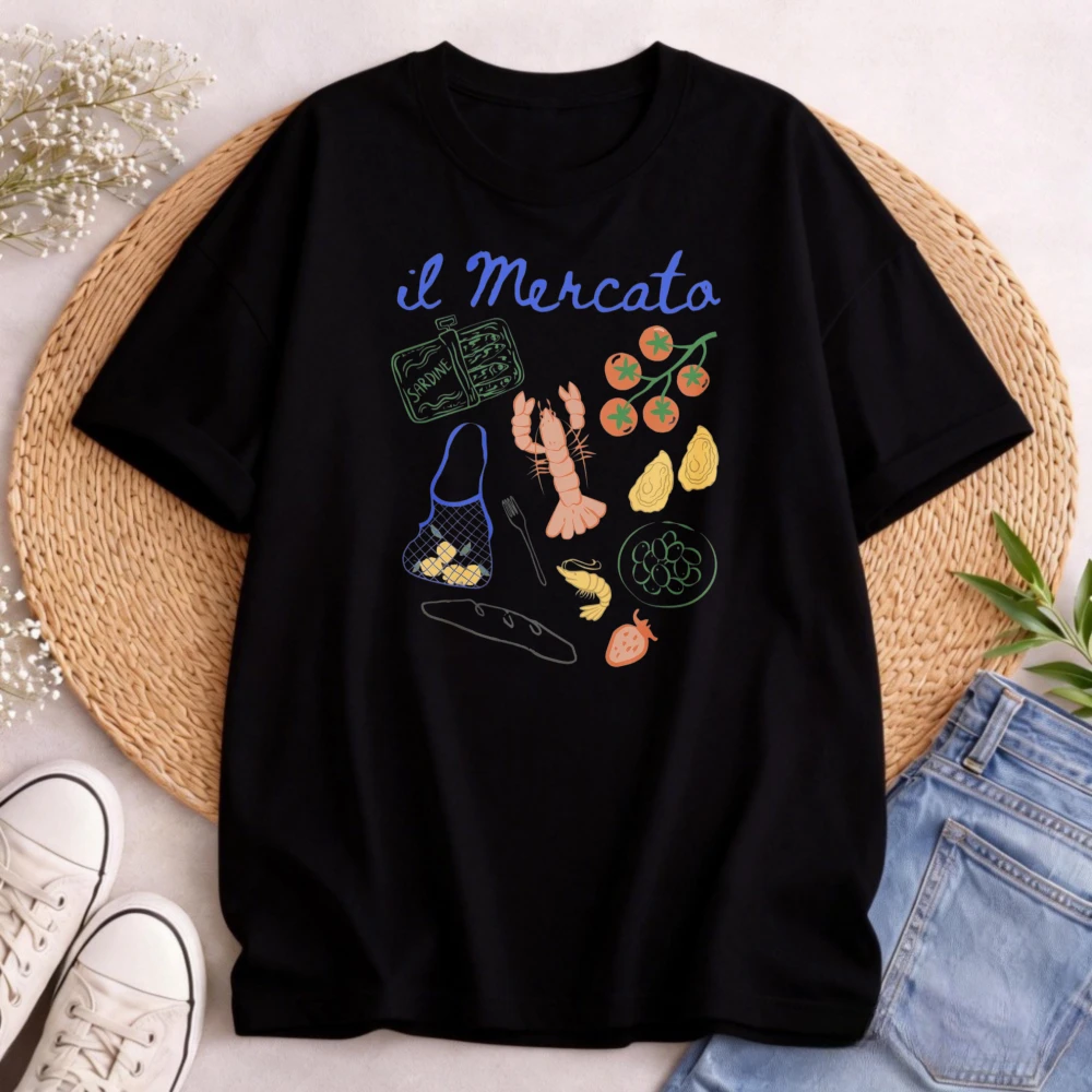 Il Mercato Shirt Italian Market Shirt Sardines Shirt Oysters Tops Lobster Tees Tomato Girl Summer Amalfi Coast Clothes