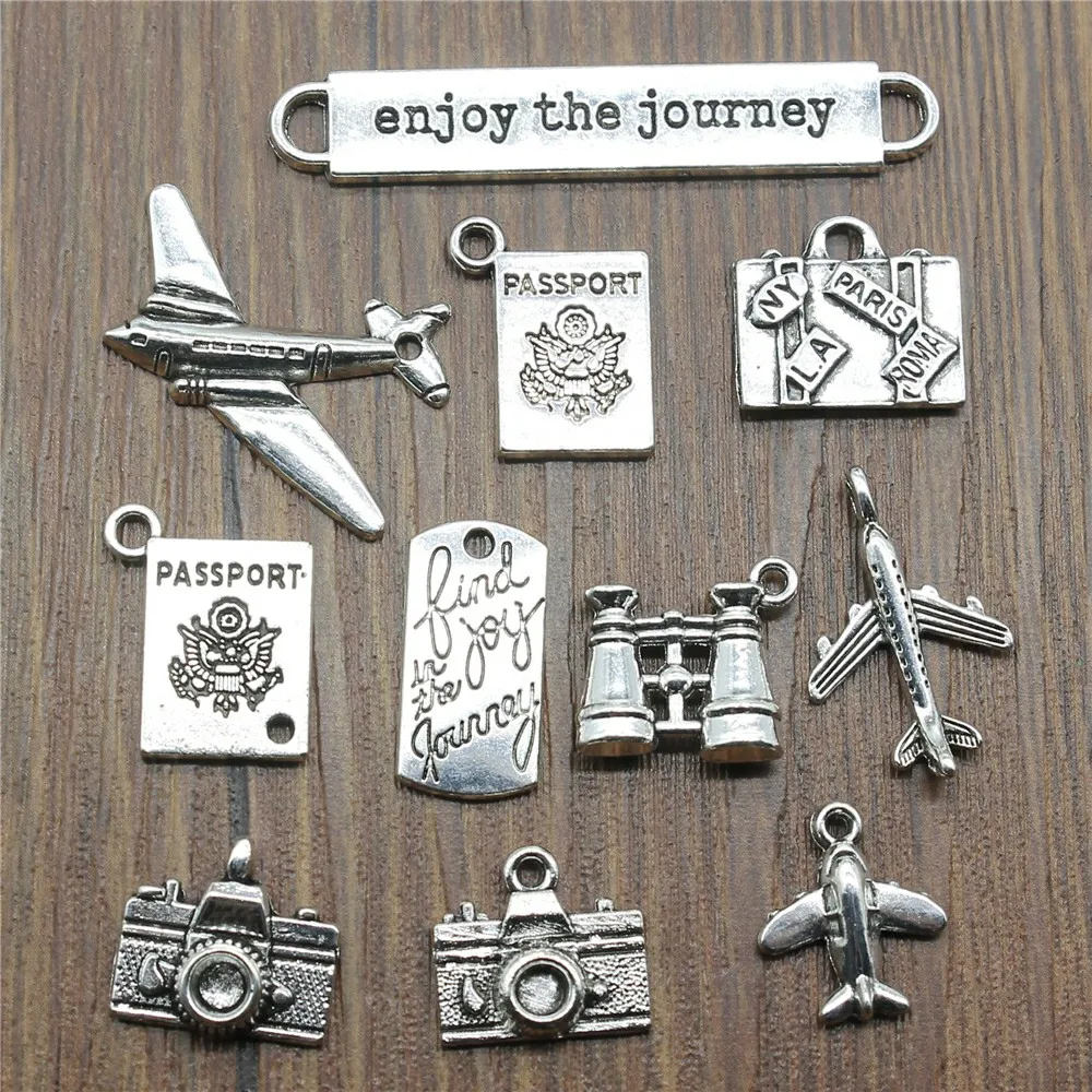 10 sztuk podróży Charms podróż piękna biżuteria co statków powietrznych kamera paszport bagażnika Charms do tworzenia bransoletek