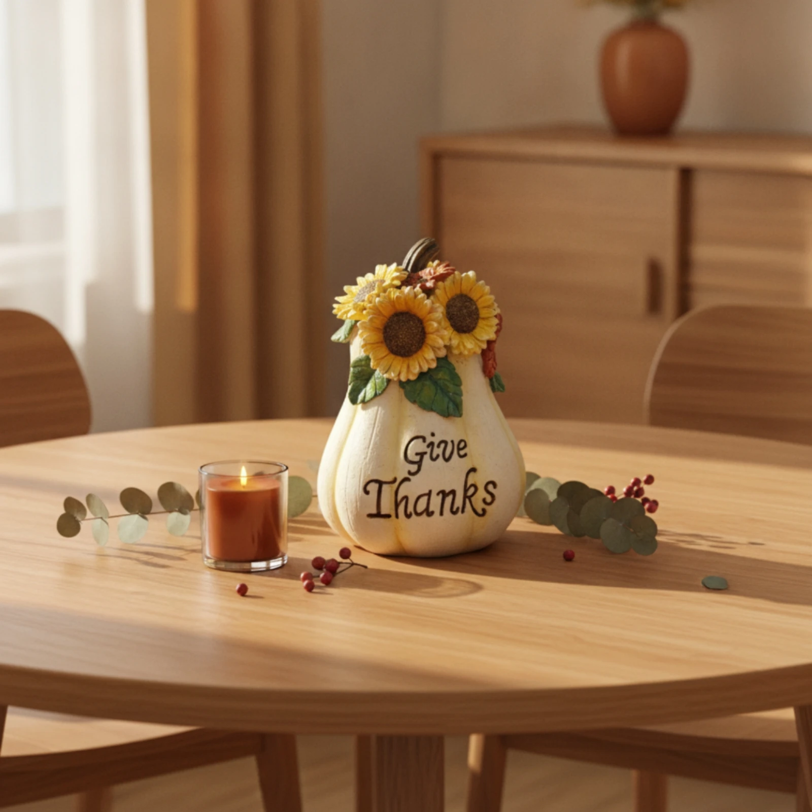 Pumpkin Figurine Fall Pumpkin with Sunflowers Rustic Freestanding for Shelf, Mantel view 5