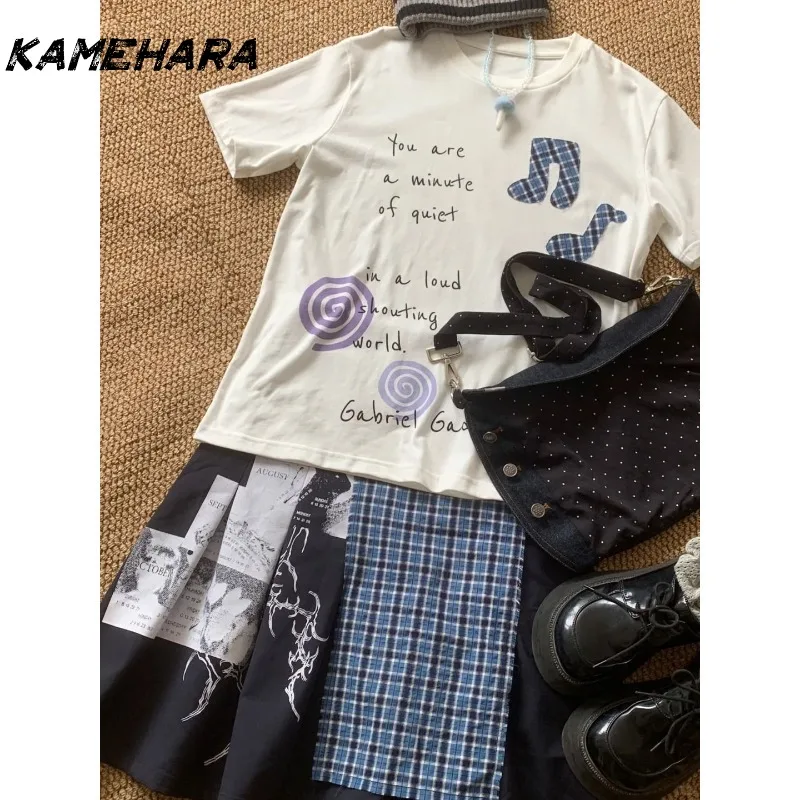 

KAMEHARA American Spicy Girl Y2k Летние модные футболки с короткими рукавами и буквенным принтом Повседневные топы Корейские уличные футболки в стиле Харадзюку 90-х годов