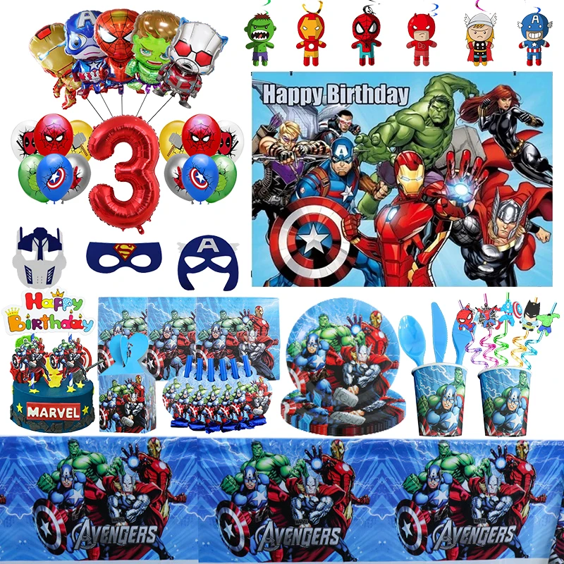 Disney Avengers Party dostarcza naczynia talerze kubki serwetka superbohater dekoracje na imprezę urodzinową balon aluminiowy tło