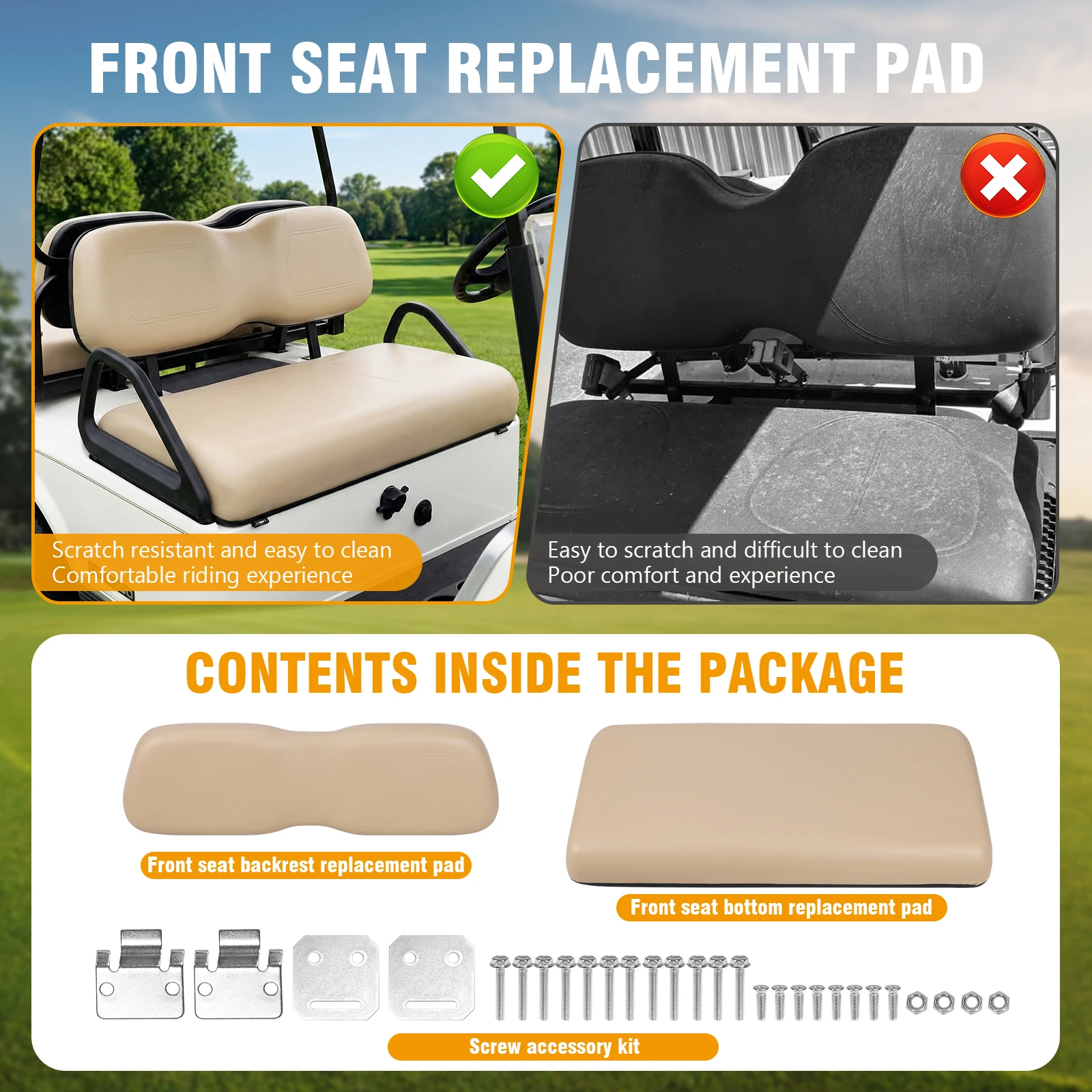 

Golf Cart Front Seat Bottom & Backrest Assembly 102076601 102076602 Golf Cart Seat Cushion for Club Car DS 2000.5 and Up Models