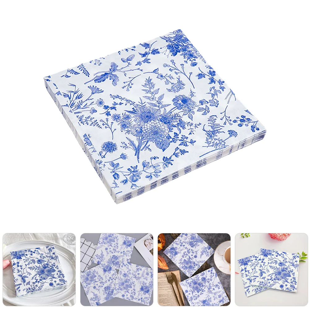 100 Pcs serbet meja Retro biru dan putih porselen kopi Vintage kertas bunga Toilet dekoratif Toilet Banquet